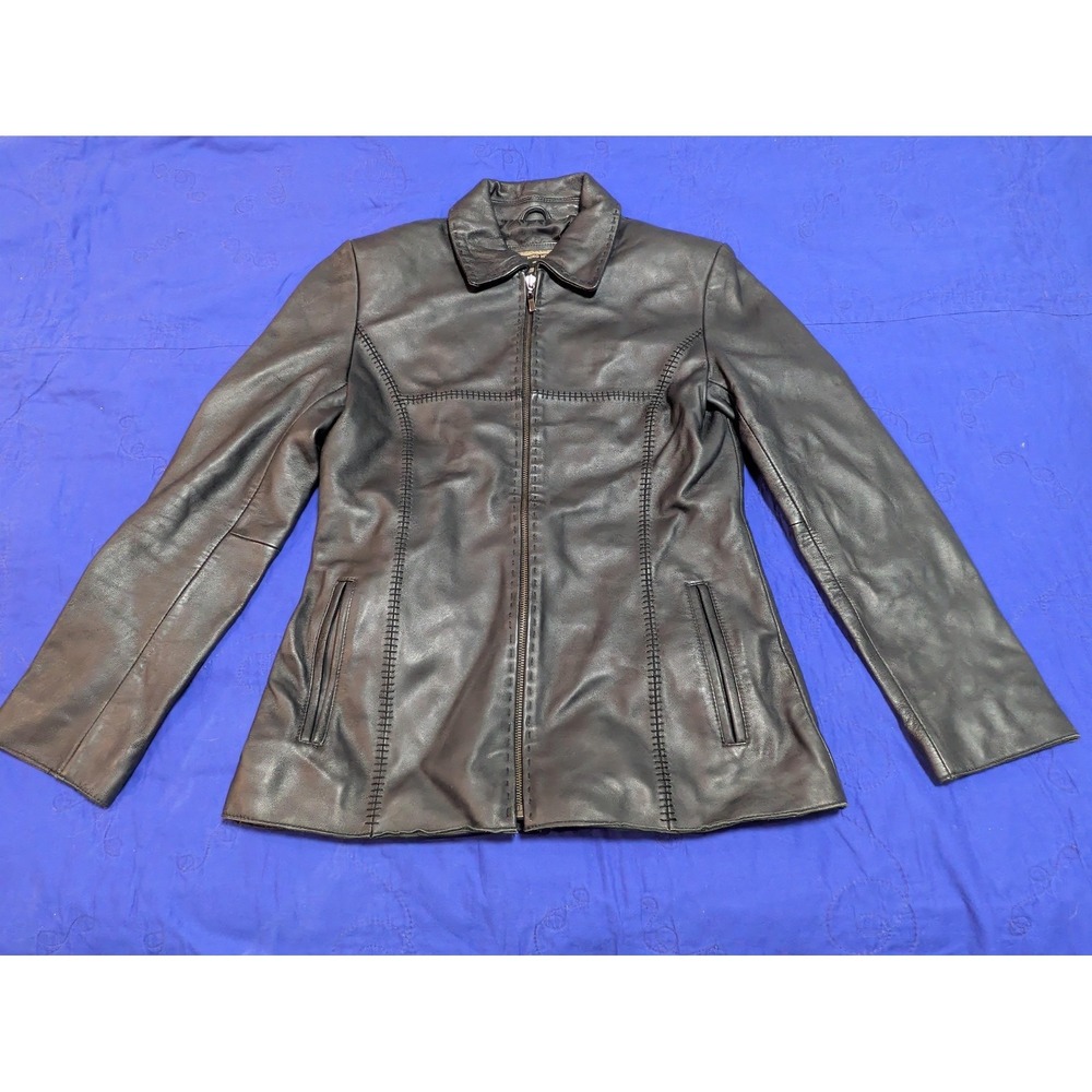 Niko Milano Jacket Womens Small Black Lambskin Leather Full Zip Lined Pockets